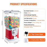 Gumball Machine for Kids, 17"H Home Candy Vending Machine, PC Gumball Dispenser, Bubble Gum Machine for Game Stores, Coin Operated Gumball Bank for Toy Capsules Bouncy Balls Candy, Red